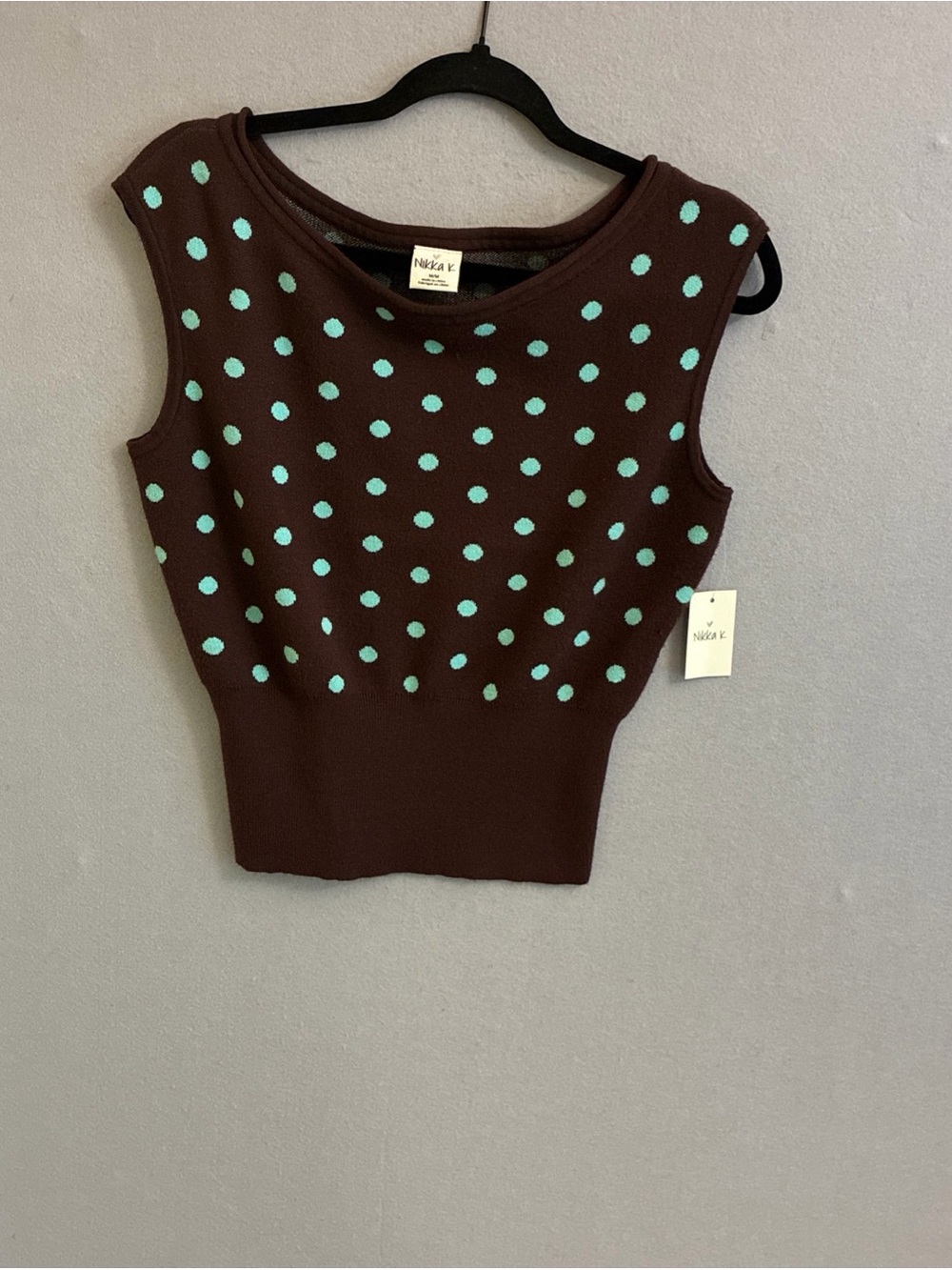 Nikki K Brown Tank Top with Mint Polka Dots